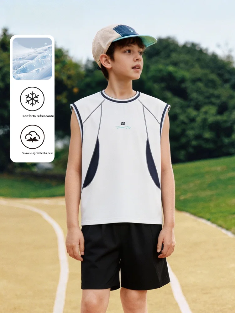 barbarbar-summer-cool-feeling-vest-for-boys-mid-to-large-children-casual-style-mixed-fabric-breathable-comfortable-inner-wear