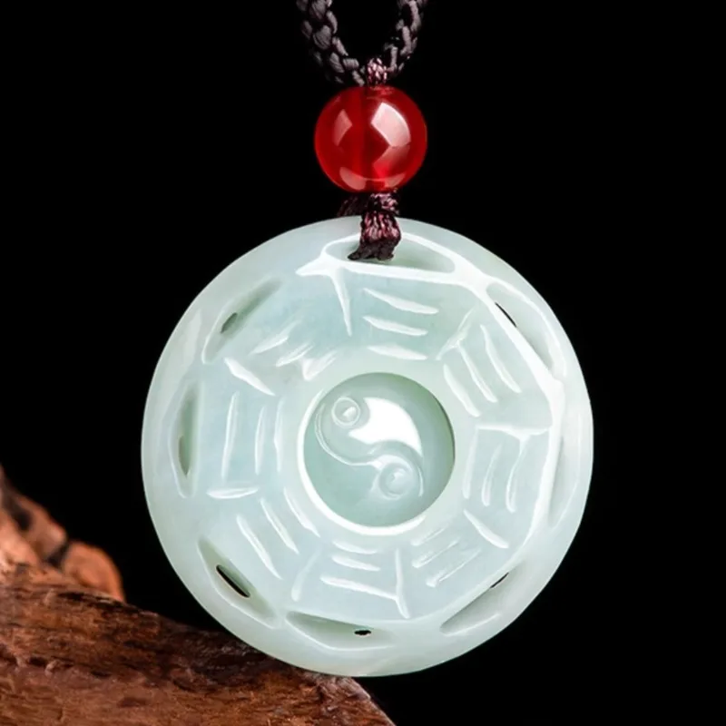 Natural Jadeite Double-sided Tai Chi Jiugong Gossip Jade Pendant, The Same for Men and Women