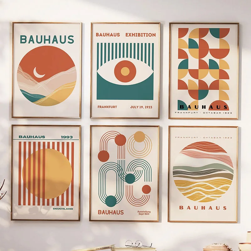 Mid Century Modern Bauhaus Abstract Geometric Poster Wall Art Canvas Painting Prints Pictures Gallery Living Room Interior Home