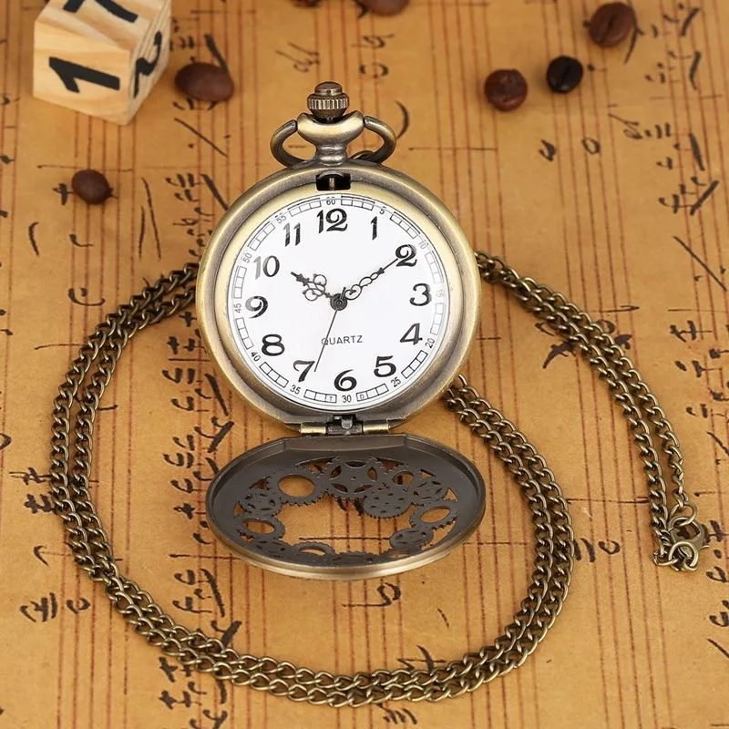 10 pz/lotto fascino bronzo tasca quarzo collana orologio uomo donna numeri romani ciondolo accessorio moda vintage orologio antico