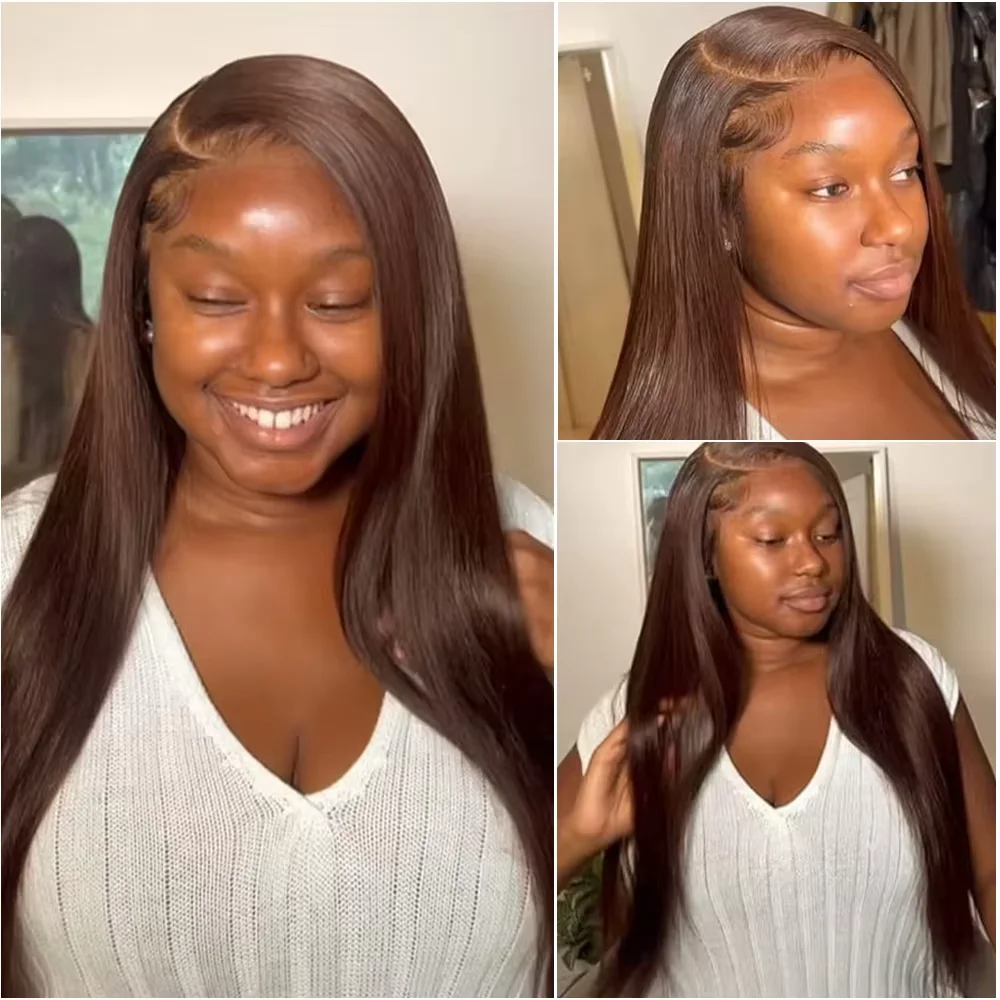 

40 42 Inch Chocolate Brown Bone Straight Human Hair Wigs 13X4 HD Lace Frontal Wigs For Women Colored Wet And Wavy Lace Front Wig 200% Density Straight HD transparent Lace Frontal Wigs Human Hair Pre Plucked For Women
