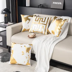 Irregular Abstract Geometric Bronzing Printed Cozy Soft Throw Pillow Cushion Covers for Sofa Couch Bed Home Decor gold white