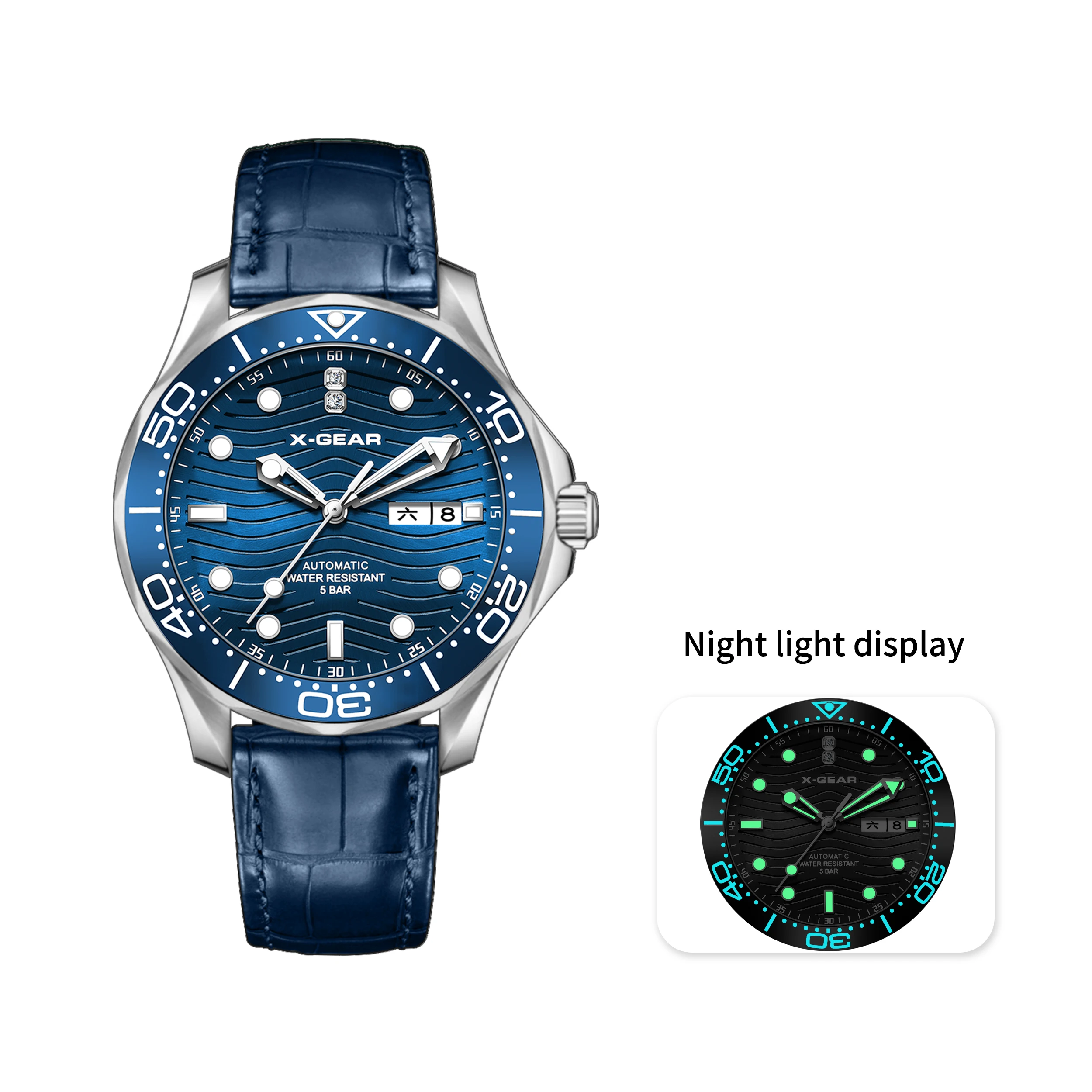 Men's Waterproof Mechanical Watch Luminous Ceramic Bezel Stainless Steel Belt Calendar Feature