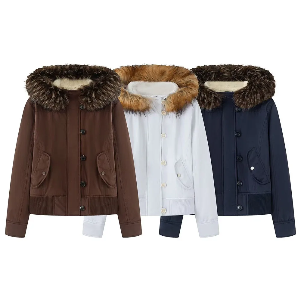 

Winter new women's fashion design sense detachable fur collar short denim pocket jacket