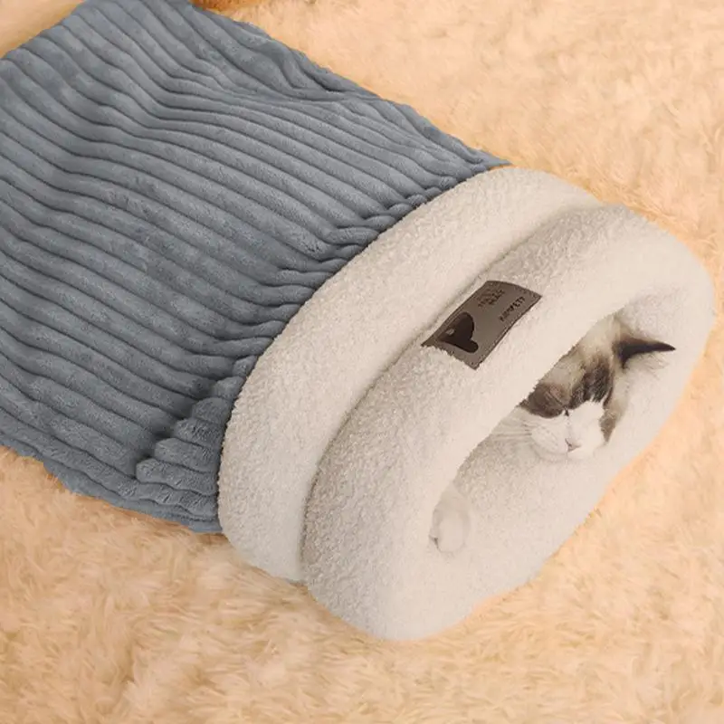 Cat Sleeping Bag Soft Cuddly Fluffy Feel Thickened Pet Pocket Type Quilt Bed Kitten Puppy Soft Comfortable Nest Pet Supplies