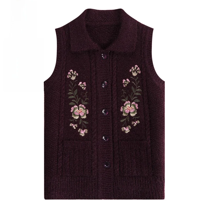 ربيع الخريف سترة مطرزة المرأة نمط عادية فضفاضة تناسب خزانة الجدة حجم كبير سترة مشغولة من الصوف وصول جديد