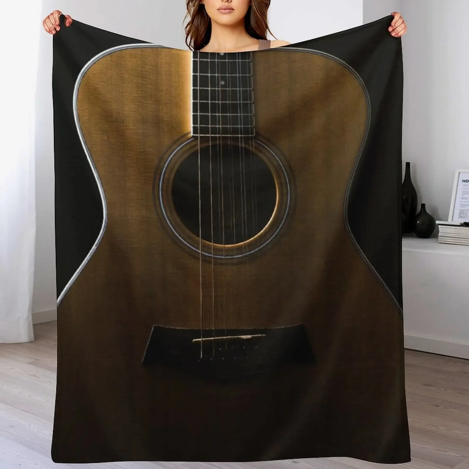 

Acoustic guitar on black background Throw Blanket Warm Plush Fuzzy Blanket for Living Room