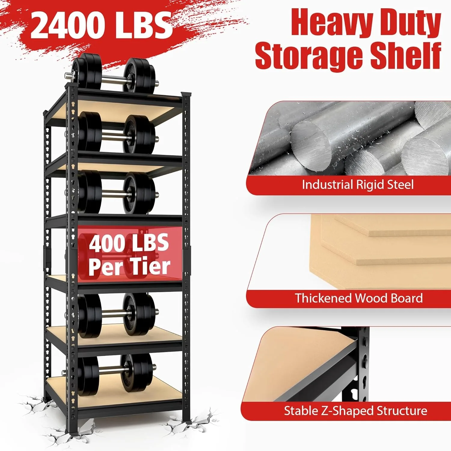 6 Tier Garage Storage Shelves, Adjustable Metal ShelvingS, Narrow Square Shelves Standing Utility Rack for Small Space