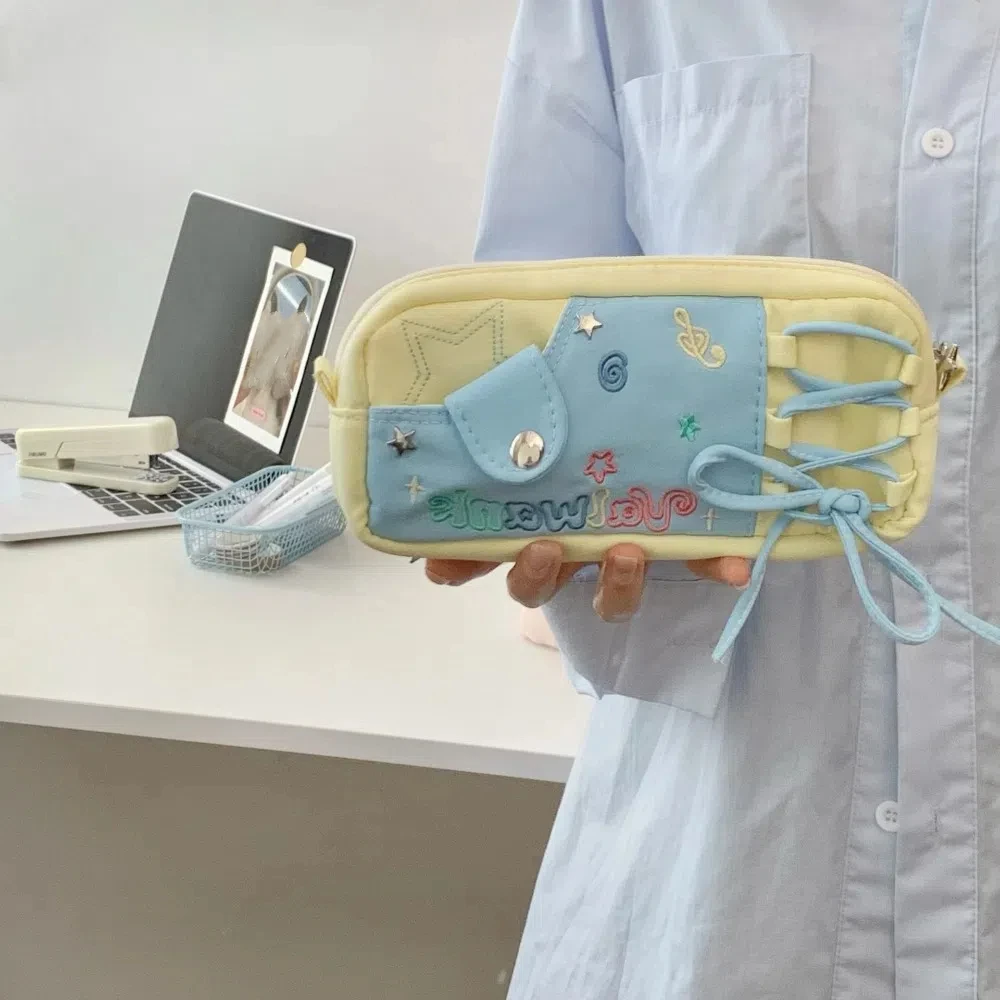 Pencil Case Korean Stationery Bag Desktop Storage Cosmetics/Card/Pens Large Ins Pen Bag Large Capacity Canvas Cloth