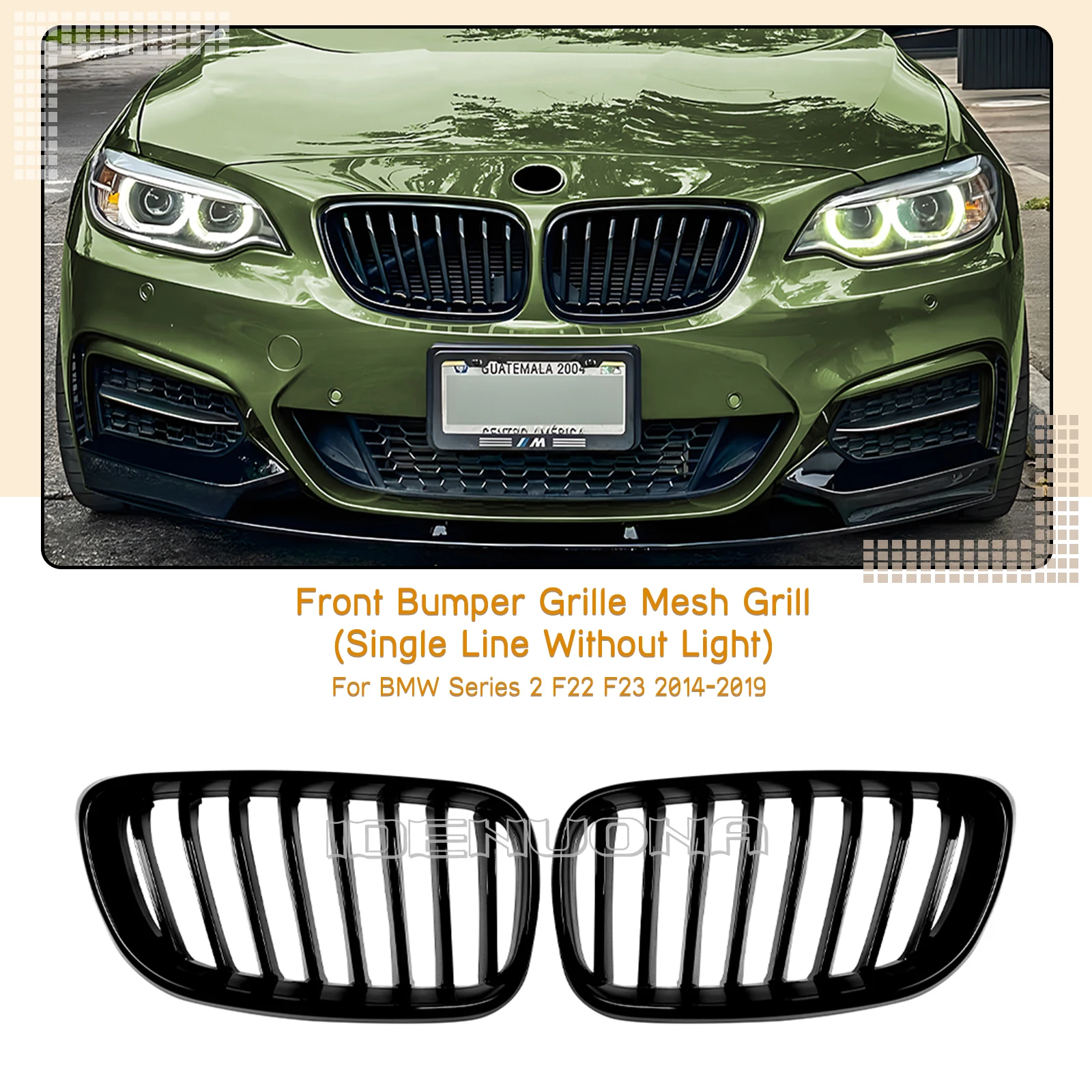 

Front Grille Mesh Hood Kidney Grill Replacement For BMW 2 Series F22 F23 2014-2019 2014 2015 2016 2017 2018 2019