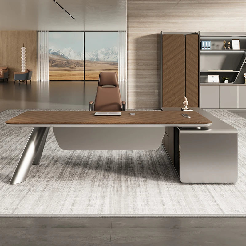 2025 Elegant Simple Modern Executive Desk Luxury High-End Furniture New Panel Wood Style President Manager Desk