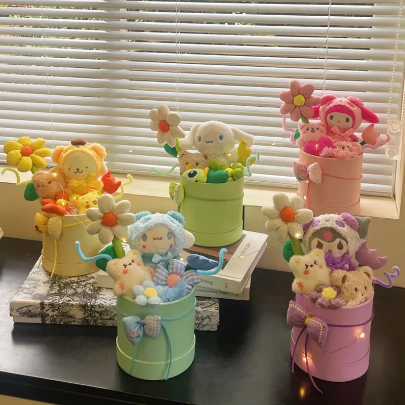

Новинка, цветочный букет Sanrio, обнимающее ведро, мультяшная кукла, цветочный букет, подарки-сюрпризы, подарки, цветок Wan на Рождество, день рождения, подруге