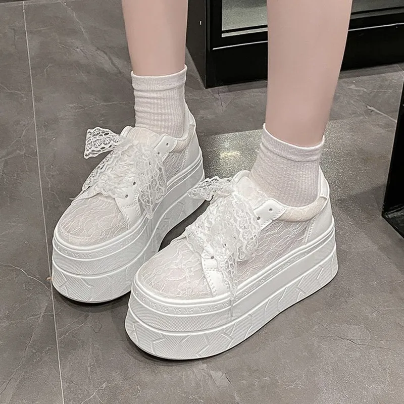 

7.5CM 2026 Air Mesh Chunky Sneakers Leather Slippers Slides Mules Shoes Summer Platform Wedge Flat Women Microfiber Sports Shoes