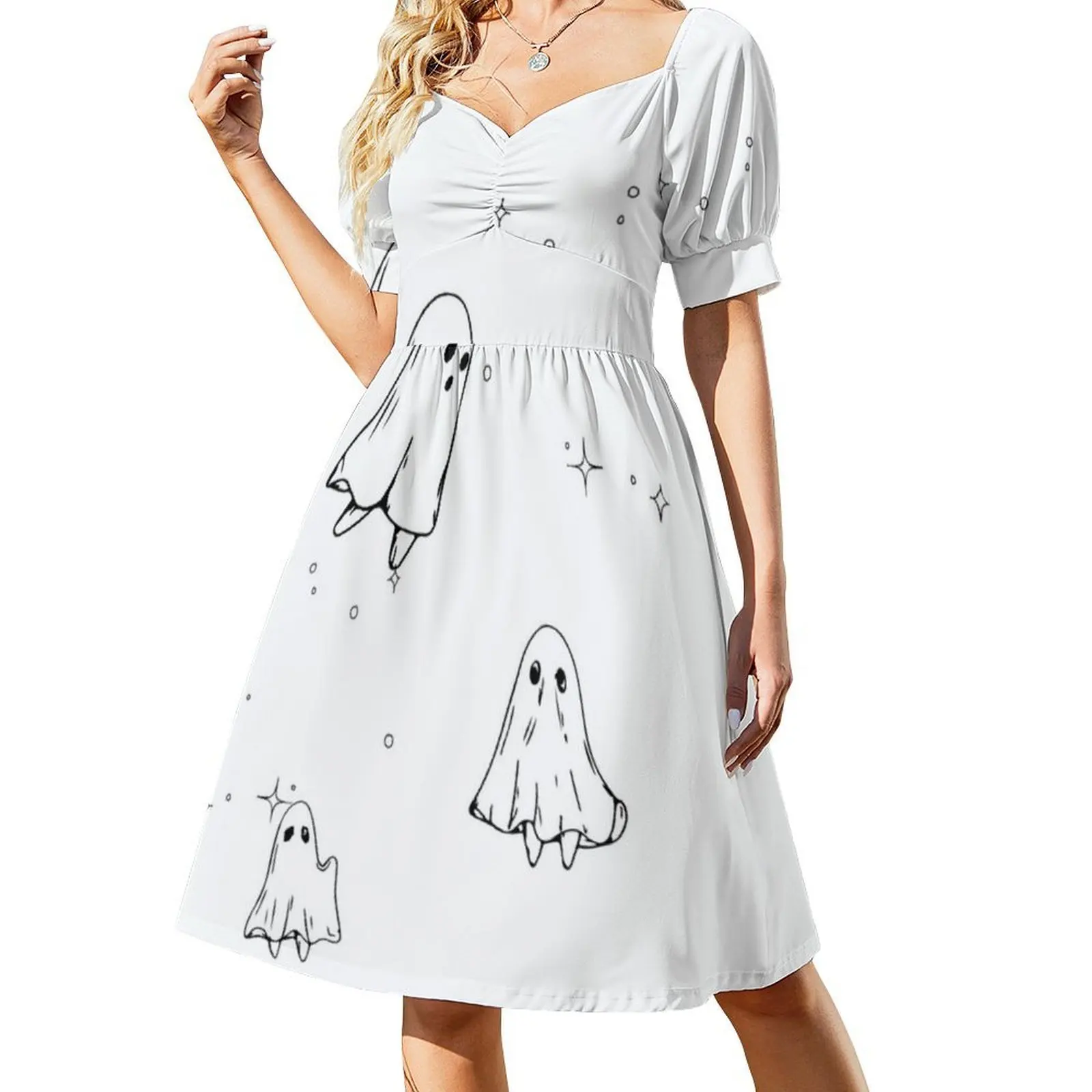 فستان بوهيمي عتيق من الدرج إلى السماء بأكمام منتفخة أو خيارات بدون أكمام للنساء فستان شبح حكاية فوكلور #2