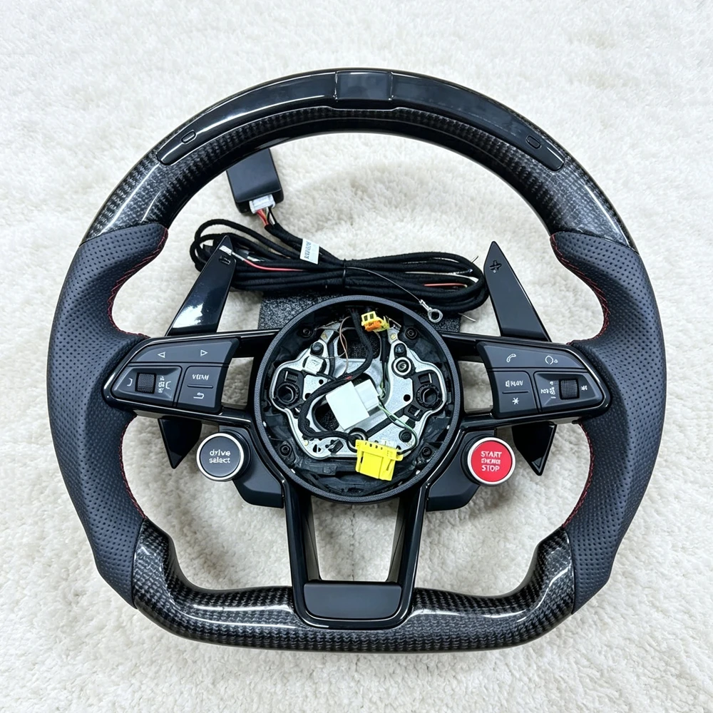 LED Carbon Fiber Perforated Leather Steering Wheel For Audi RS RS4 RS6 RS7 SQ5 Q3 Q5 Q7 Q8 R8 A3 A4 A5 A6 C7 A7 A8 B6 B8 B9 TT - view 2