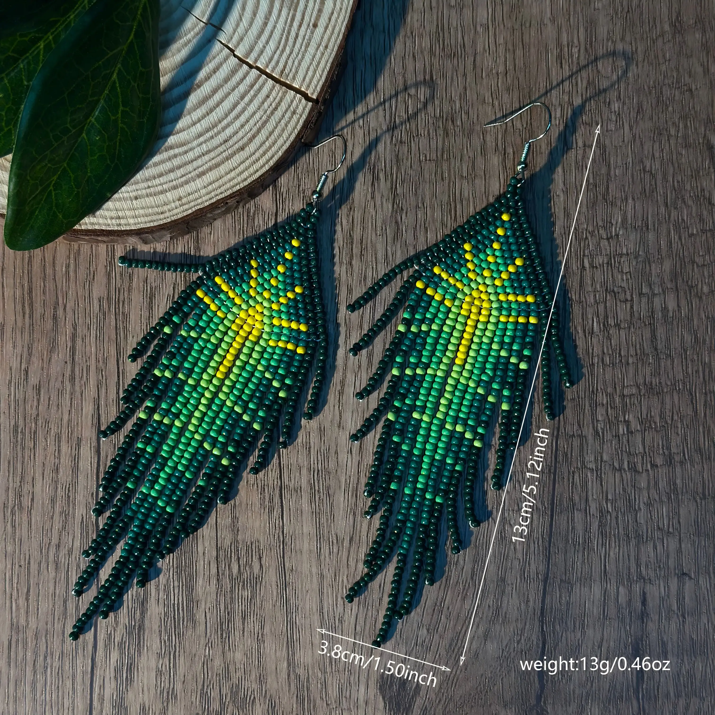 Bohemia Rice bead earrings Geometry Green + Grey Tassel Hand-woven Alloy Personality Fresh Creativity Beaded earrings