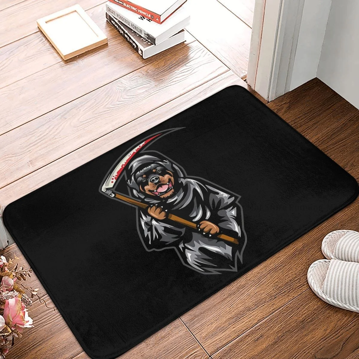 Rottweiler Dog Non-slip Doormat Grim Reaper Rottweiler Bath Bedroom Mat Welcome Carpet Flannel Pattern Decor