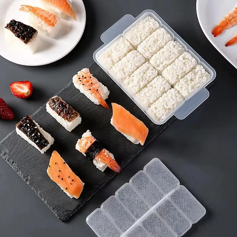 Food Grade 10 Grids Sushi Mold Non-Stick Multi-Function Onigiri Maker Storage Box for DIY Bento Lunch Kitchen Use