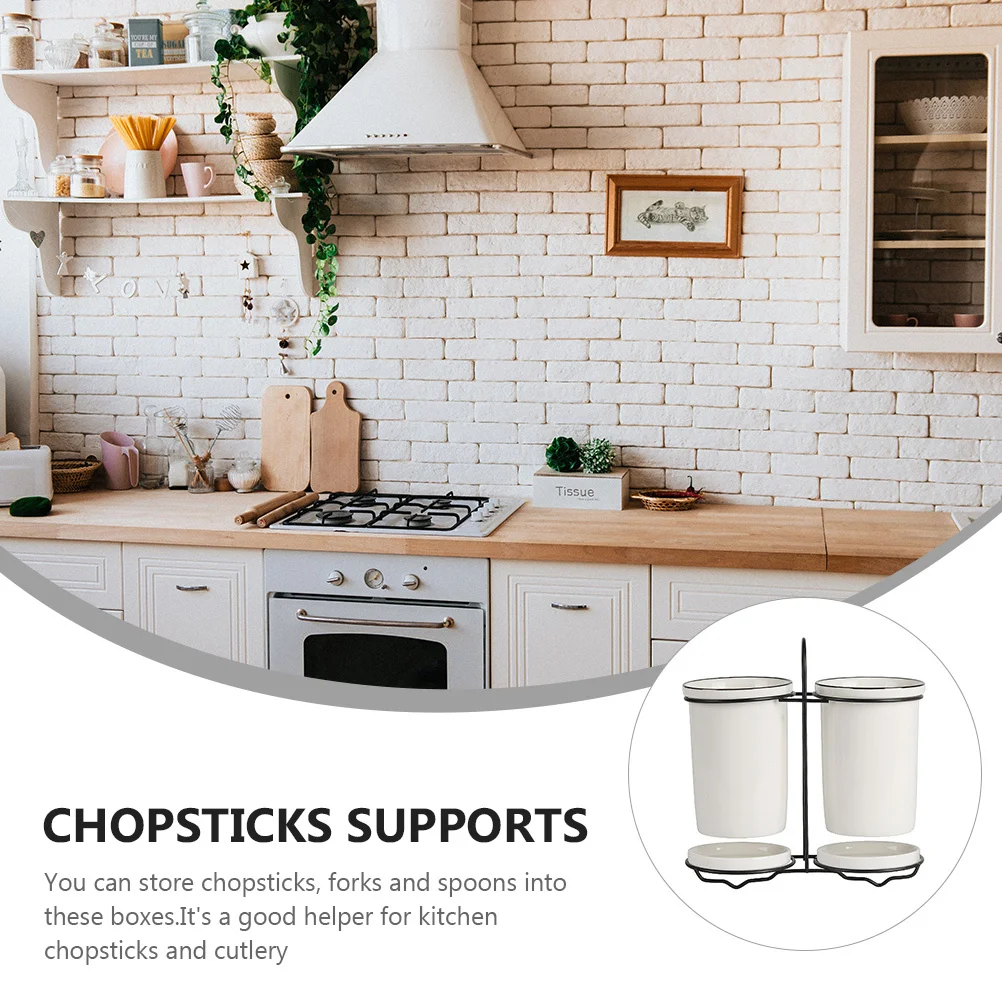 

1Set Chopsticks Cutlery Storage Box Ceramic Kitchen Organizer Stand with Non-Slip Bottom Drainage Design for Forks Spoons
