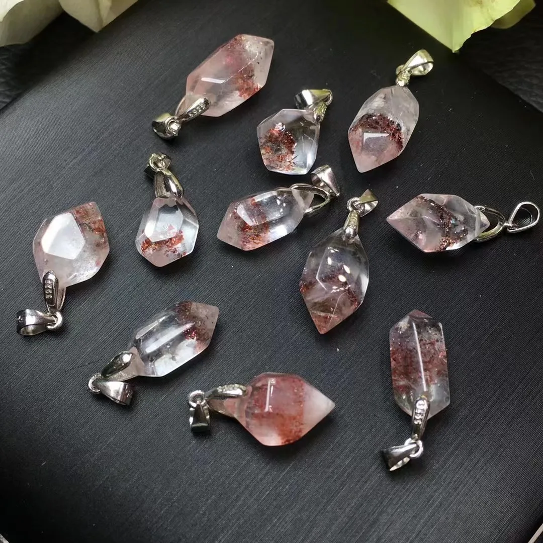 Unit One Piece 925 Silver Buckle Natural Strawberry Quartz Crystal Healing Free Form Shape Pendant