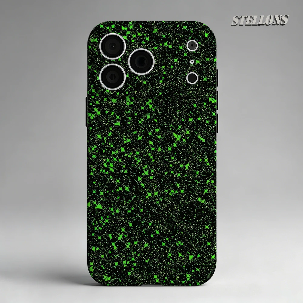 Funda para Teléfono con Purpurina Verde Estrella, Magnética, para iPhone 17 16 15 14 13 Pro Max Plus, de Una o Dos Capas, Resistente