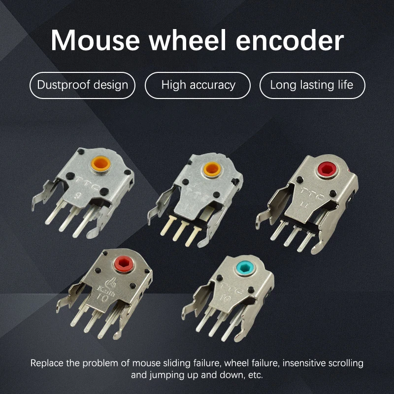 

For Kailh 7/9/11MM Rotary Mouse Scroll Wheel Encoder With 1.74mm Hole Mark 20-40g Force For PC Mouse