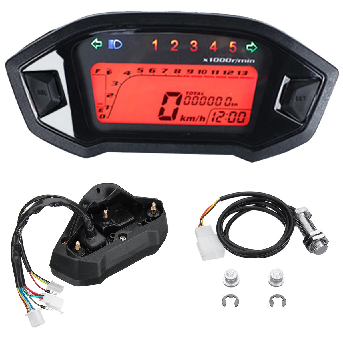 Universal 12000RPM Digital Motorcycle Speedometer Tachometer waterproof Odometer Gauge with 7 Colors Backlight