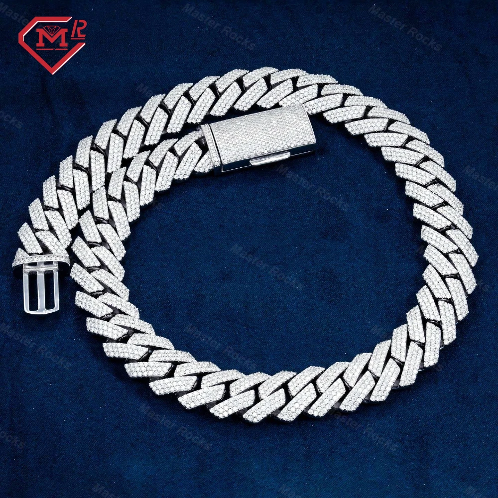 18MM Hiphop Pass Diamond Tester Maimi Cuban Chain Hand Made 925 Sterling Silver Moissanite Cuban Link Chain