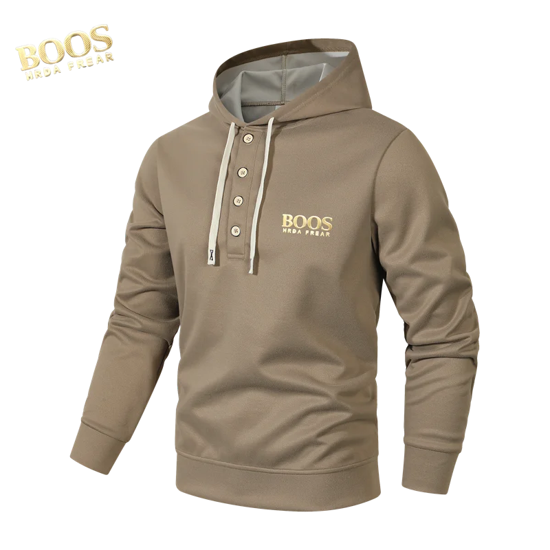 سويت شيرت رجالي ذو تصميم مميز بشعار ذهبي قياسي، هوديس بأكمام طويلة، سويت شيرت اجتماعي غير رسمي للأعمال #6