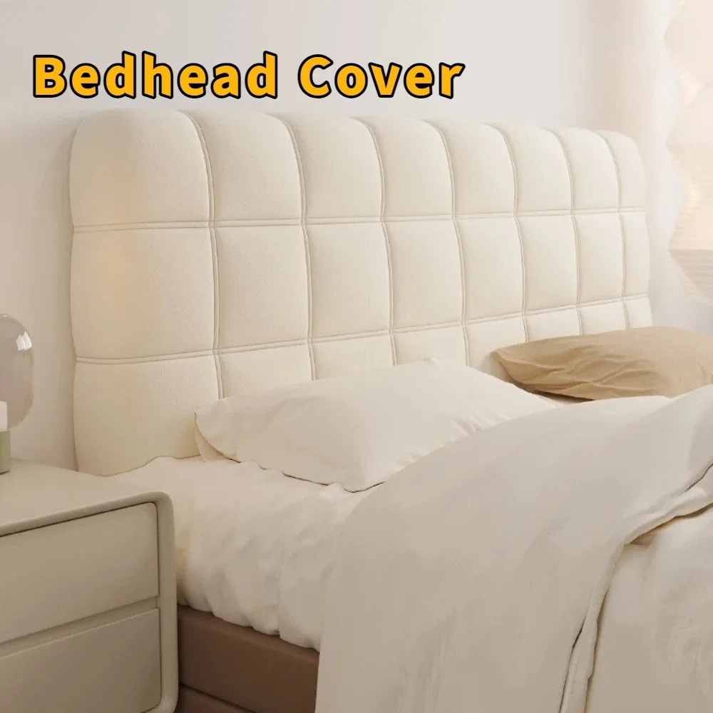 

Durable Thickened Bedhead Cover Solid Color Soft Headboard Cover Washable Checkered Bed Backrest Cover Anti-collision Protection