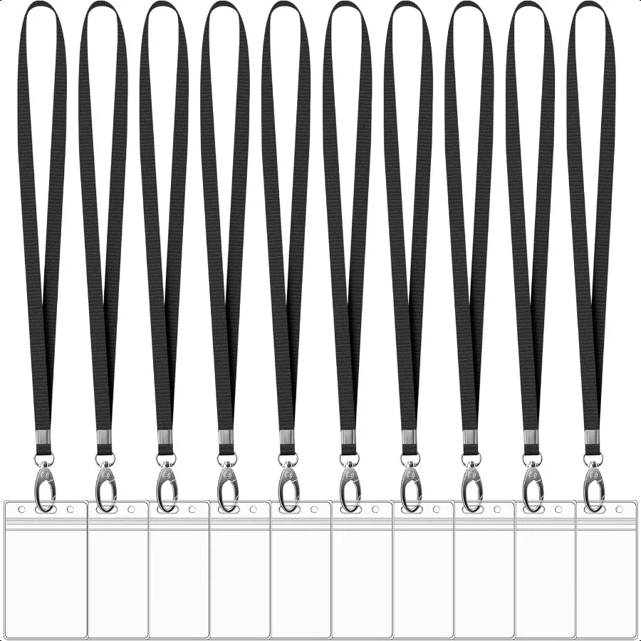 

10 Pack Vertical ID Card Name Tag Badge Holders with Lanyards Lanyard with Waterproof Extra Thick Plastic Clear Badge Holders S