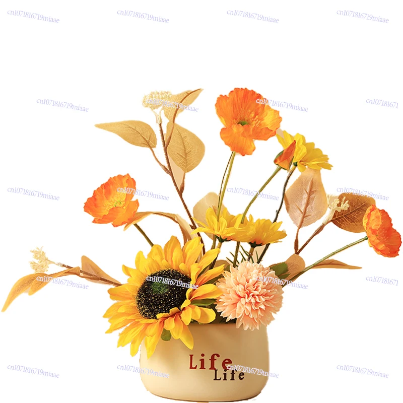 Sunflower Artificial Flower Fake Flower Potted Flower Ornament Living Room Home Dining Table Office Desktop Decoration