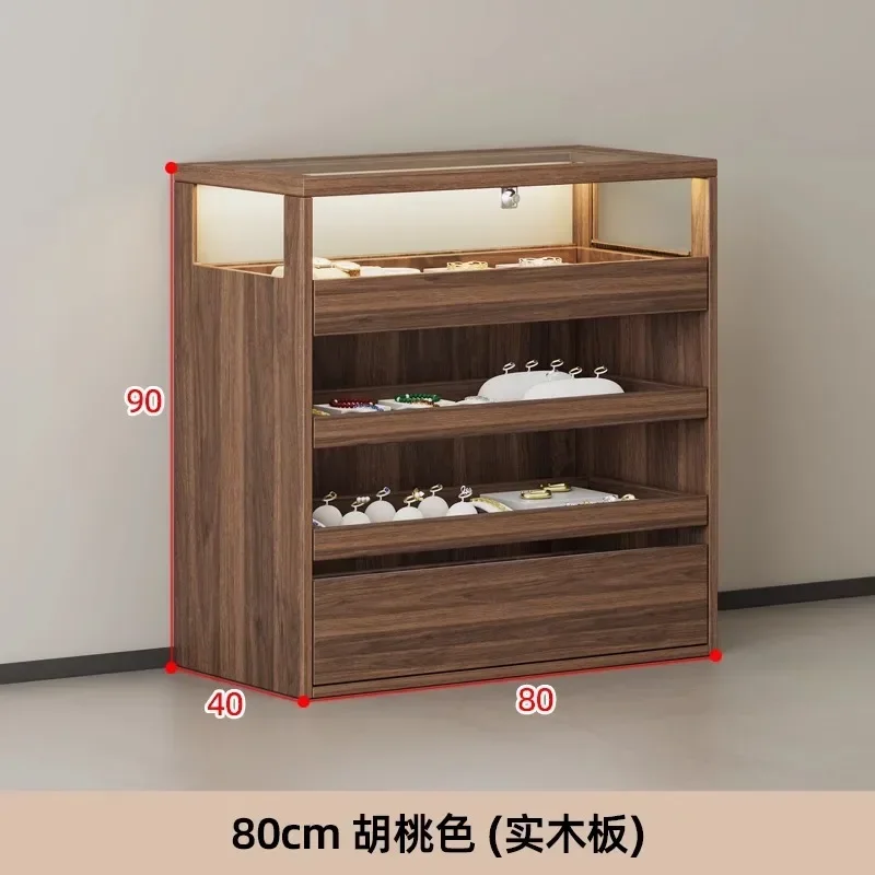 Solid Wood Lockable Jewelry Display Cabinet  Island Glass Storage Cabinet