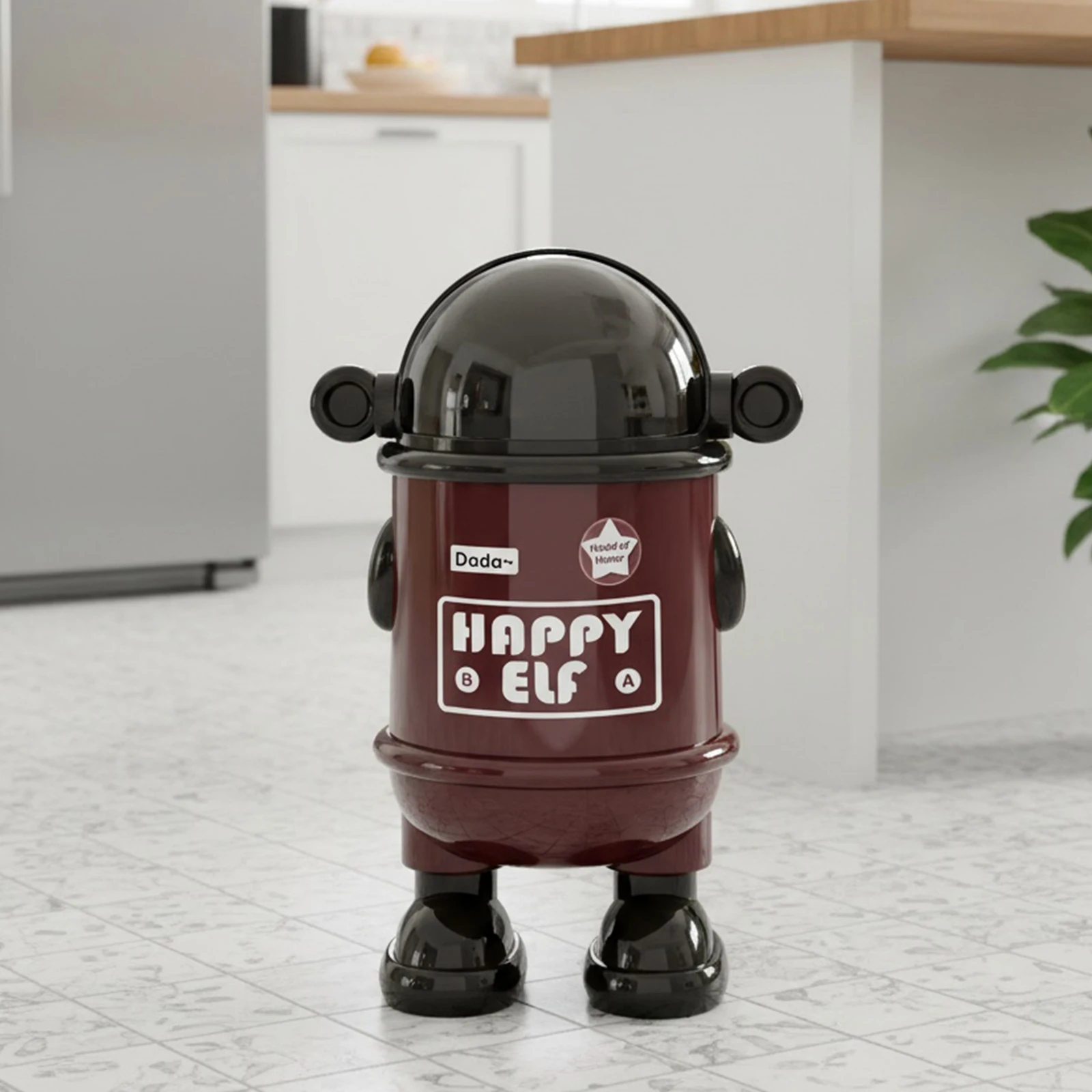 

Robot Trash Can w/Lid Plastic Garbage Can for Home Office Dorm (Standing Black)