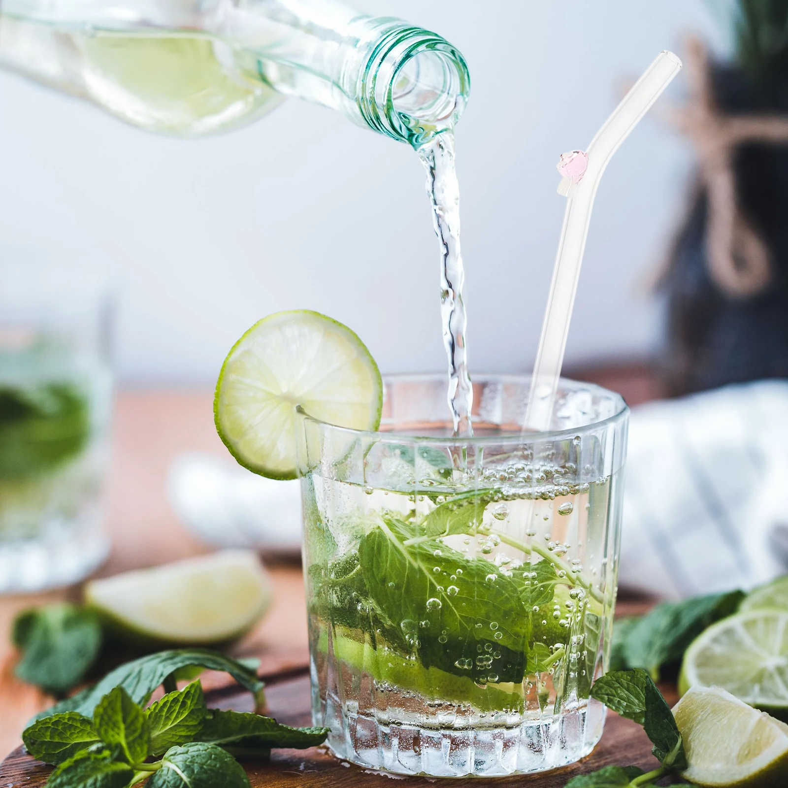 

1Set Clear Mushroom Pattern Glass Straw Set Reusable Washable Drinking Tools for Beverages Portable Straws for Party Coffee Shop