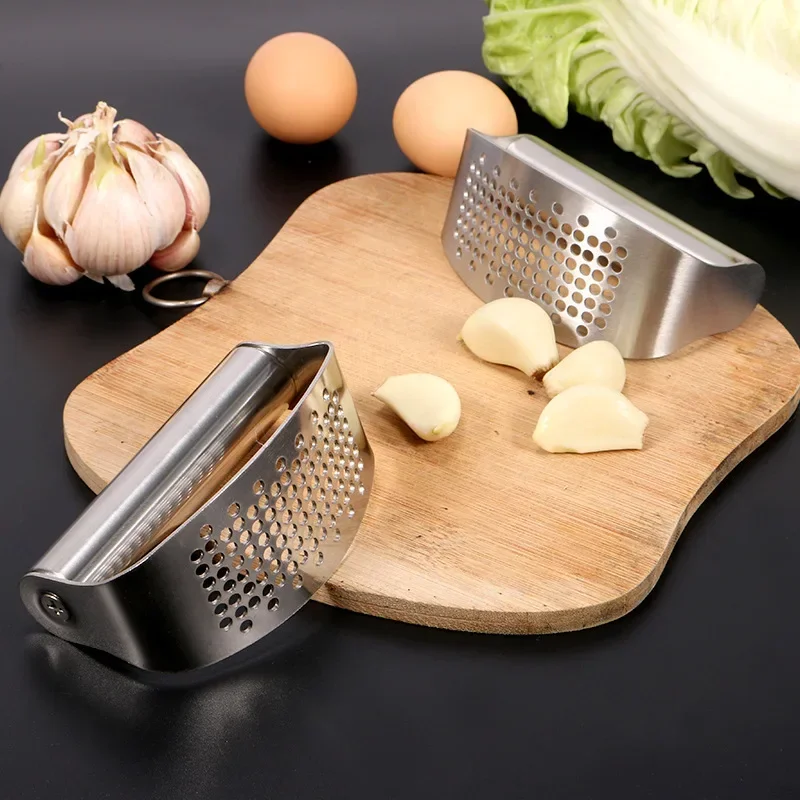 Stainless Steel Manual Garlic Press Multi-function Curved Garlic Grinding Slicer Chopper Kitchen Garlic Presses Cooking Gadgets