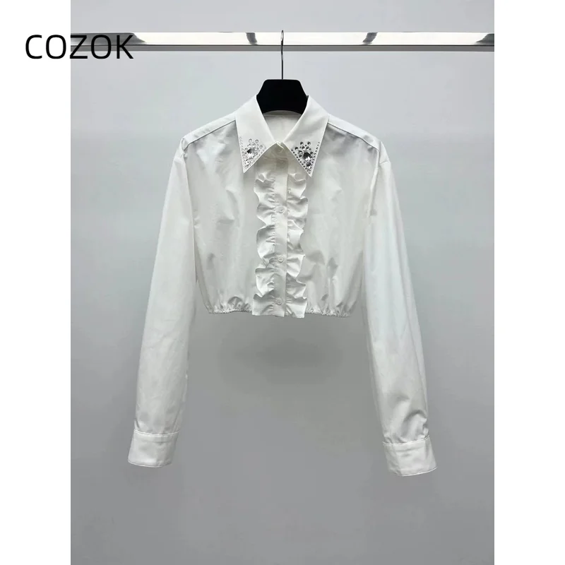 

2024 Summer New Women's Slim Fit Versatile Short Ruffle Edge Shirt Short ruffled edge shirt