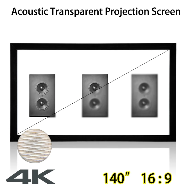 

140inch 16:9 Acoustic Transparent 4K Projection Screen Support Speaker Sound Behind Fixed Frame Projector Screens For Cinema