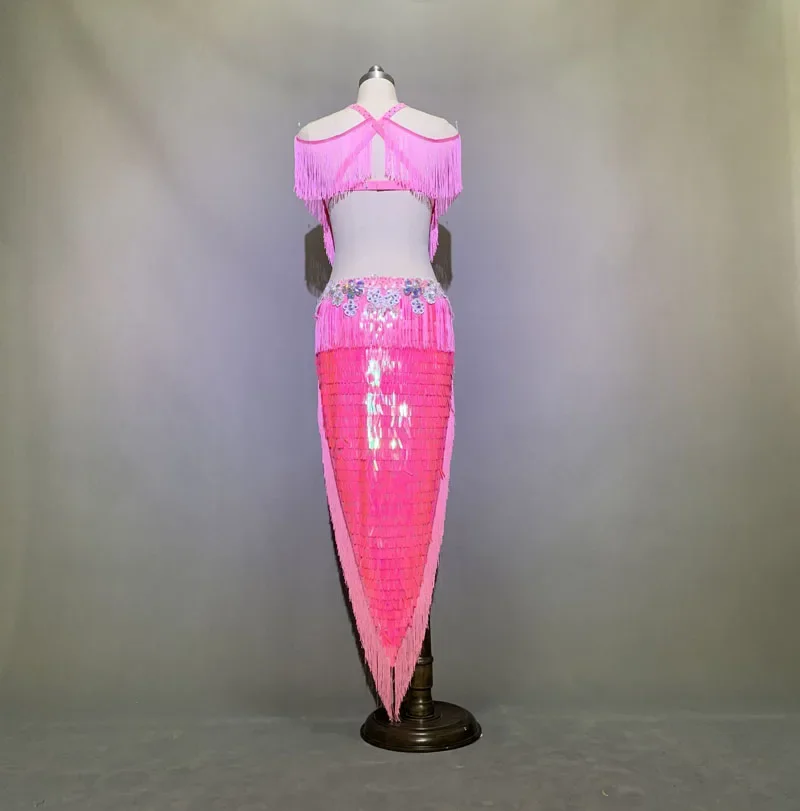 Zestaw kostiumów do tańca brzucha Popsong Performance dla kobiet strój treningowy Bellydance przędza chusta sukienka z cekinami orientalna odzież do tańca