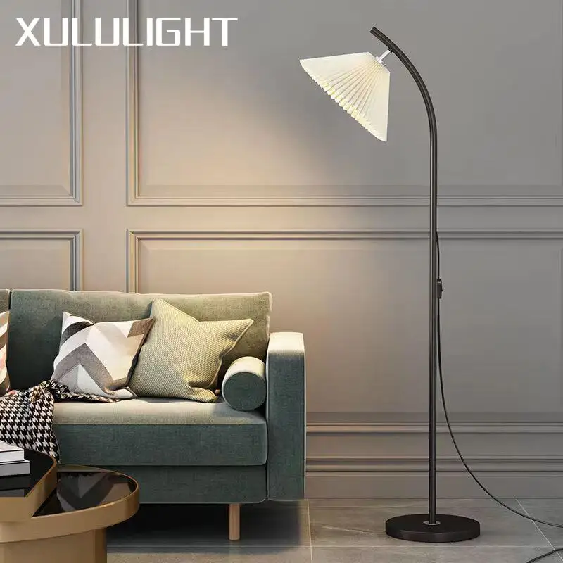 

Floor Lamp Pleated Lampshade Modern Minimalist Vertical Lamp Living Room Study Sofa Decoration Lighting Atmosphere Table Lamp