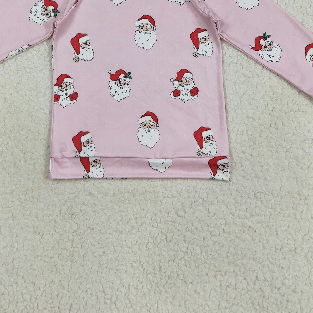 تي شيرت للفتيات الصغيرات باللون الوردي سانتا ندفة الثلج بأكمام طويلة ملابس عيد الميلاد للأطفال في العطلات باللون الوردي