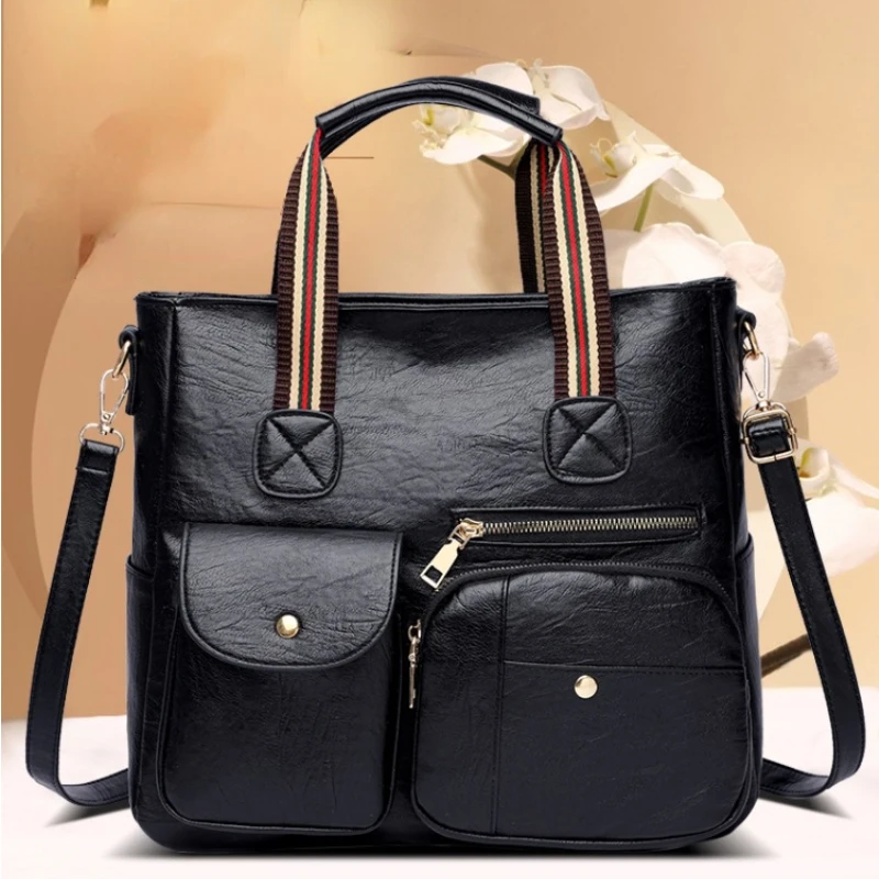 Women's Handbag Shoulder Bag Multi Pocket Design Fashion Purse Vintage Leather Bag Large Capacity Handbag Inclined Shoulder Bag