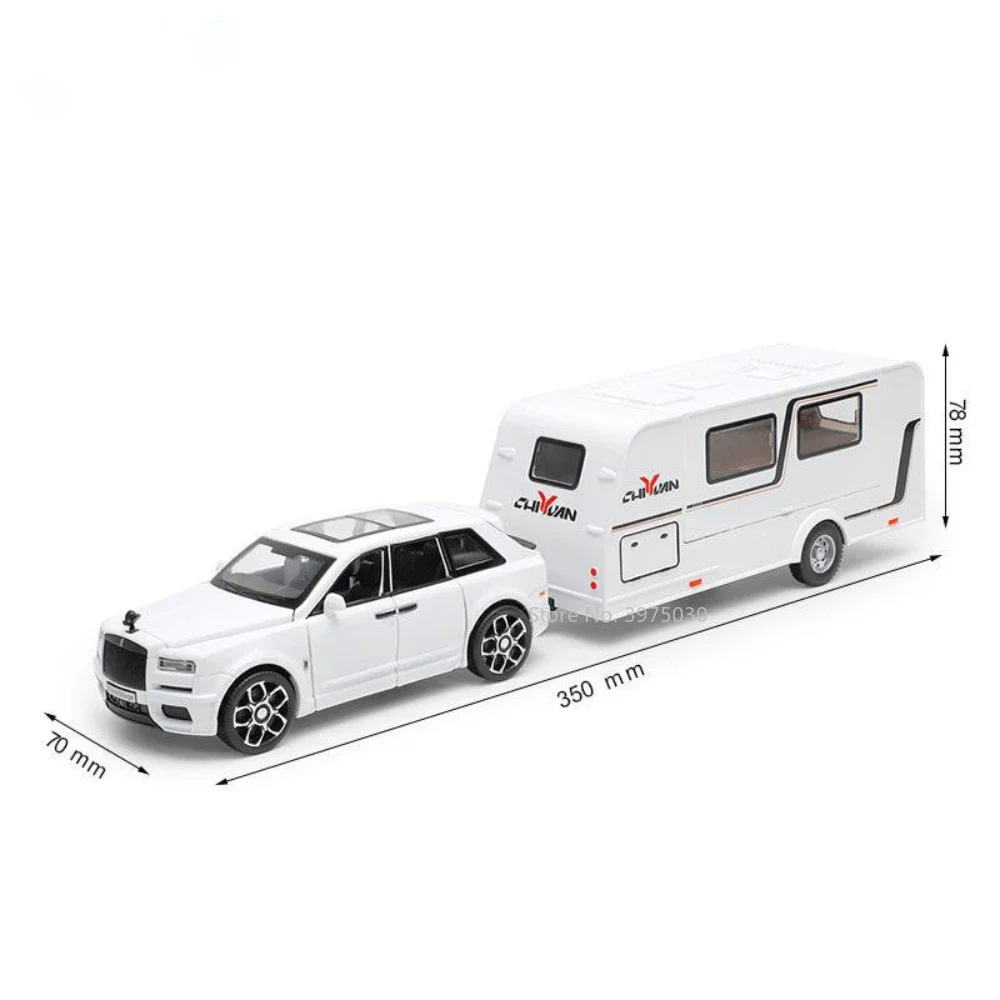 1:32 Legering Rolls Royce Cullinan Reizen Trailer Miniatuur Auto Speelgoed Modellen Geluid Licht Motor Home Voertuigen Perfecte Cadeaus voor Jongens