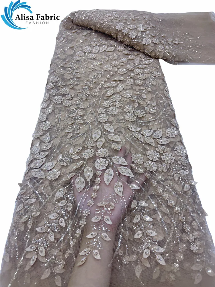 

French Tulle Lace Fabric 5 Yards Nigerian Lace Embroidery African Lace Fabric High End Mesh Material Luxury Sequins For Party I2