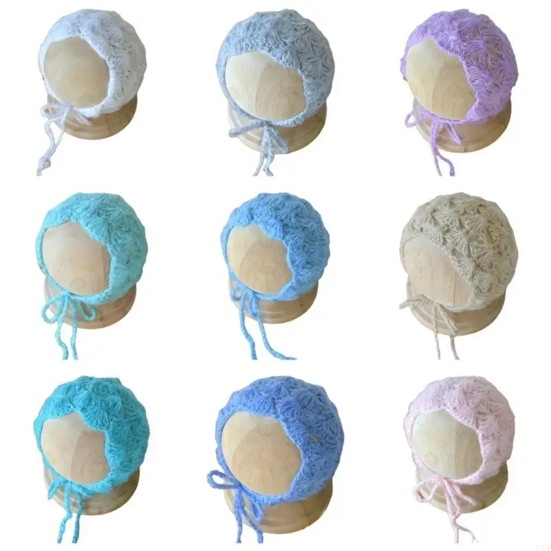 قبعة موهير مصنوعة يدويًا لحديثي الولادة بونيه محبوكة أغطية رأس عصرية لاستوديوهات التصوير الفوتوغرافي في المنزل لالتقاط الصور على #3