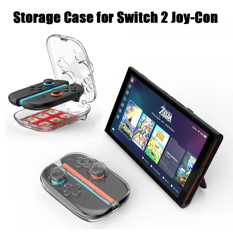 لـ Switch 2 Joycon حافظة واقية شفافة مع صندوق تخزين بطاقات الألعاب مضاد للسقوط لملحقات ألعاب Joy-Con
