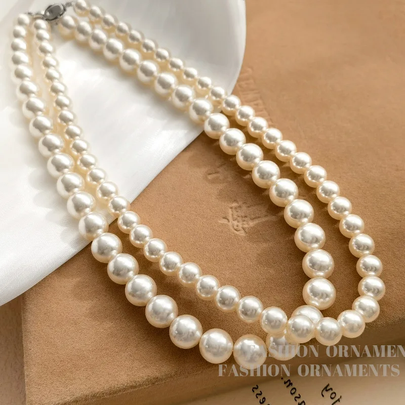 Fashion Jewelry Vintage Elegant Temperament Glass Simulated Pearl Necklace For Women Female Party Wedding Gift Accessories