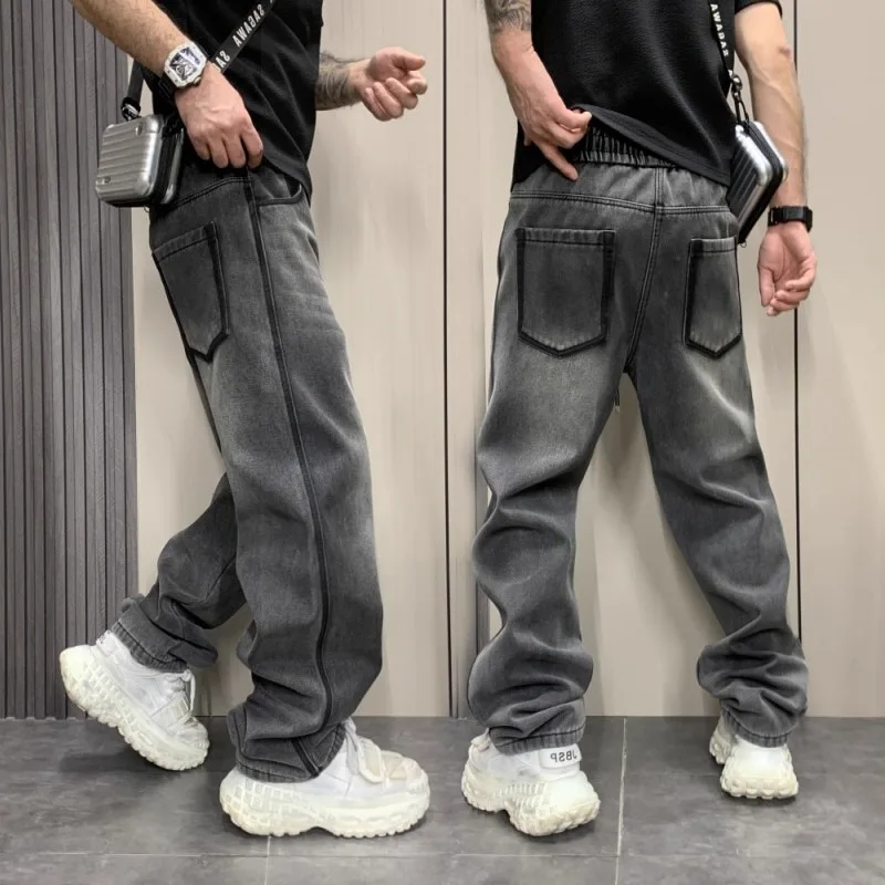 

Men's Dark Grey Casual Jeans 2025 New Korean-style High Street Straight Jeans Autumn Outdoor Trousers Men Clothing