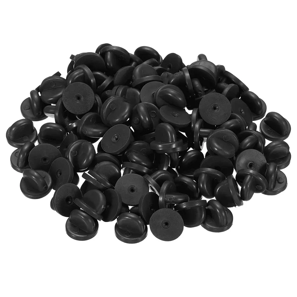 50/100 peças de Fechos de Borracha Pretos para Prendedores de Gravata, Suportes de Lapela, Presilhas, Fixadores de Bonés, Broches, Crachás e Acessórios para Fabricação de Joias