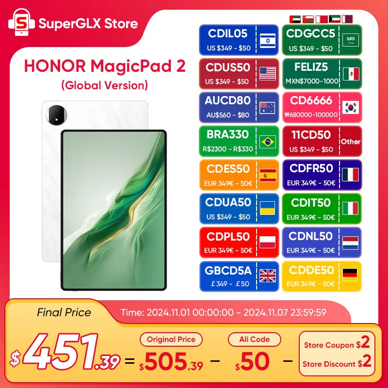 

Global Version Original Honor Tablet MagicPad 2 Snapdragon 8s Gen 3 12.3'' 3K OLED 144Hz Display Pad 10050mAh Long Battery Life